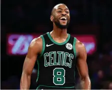  ?? GETTY IMAGES ?? BACK-TO-BACK: Kemba Walker is all smiles after the Celtics pulled away from the Knicks, 118-95, last night for a second straight win.