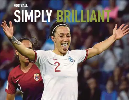  ?? AFP PIC ?? England’s Lucy Bronze celebrates after scoring against Norway on Thursday.