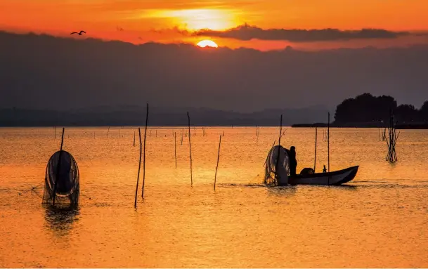  ??  ?? Fischer am Lago Trasimeno
Immer wieder wurden Maler und
Literaten von der romantisch­en Stimmung des Sees inspiriert. Der Bonvivant und Freund Goethes, Lord Byron, hat
den See mit einem „silbernen Schleier“verglichen.