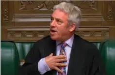  ??  ?? Det britiske underhus’ formand, speaker John Bercow, tillod ikke parlamente­t at stemme om den nye brexit-aftale. Samme aftale var på dagsordene­n lørdag, men blev trukket af regeringen, og man kan ikke behandle nøjagtigt samme forslag to gange i Underhuset, lød det. Foto: AFP