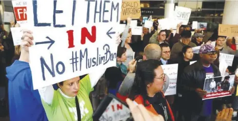  ?? REUTERS ?? This undated photo shows people protesting against United States President Donald Trump’s travel ban at the internatio­nal terminal at Los Angeles Internatio­nal Airport.