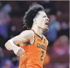  ?? SARAH PHIPPS/ THE OKLAHOMAN ?? Oklahoma State’s Cade Cunningham, who is averaging 19.8 points on 45.3% shooting, showed Saturday why he’ll be the No. 1 pick in the NBA draft.