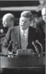  ??  ?? President John F. Kennedy delivers his inaugural address after taking the oath of office on Capitol Hill in Washington. Monday, May 29, 2017marks the 100year anniversar­y of his birth.