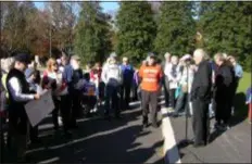  ?? KEVIN TUSTIN - DIGITAL FIRST MEDIA ?? Ralph Ciampa, right, of Heeding God’s Call- Delaware County, speaks to dozens of people who protest the number of fatal incidents involving guns throughout the country.