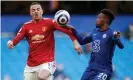  ??  ?? Callum Hudson-Odoi appears to handle the ball under pressure from Mason Greenwood. Photograph: Ian Walton/Reuters