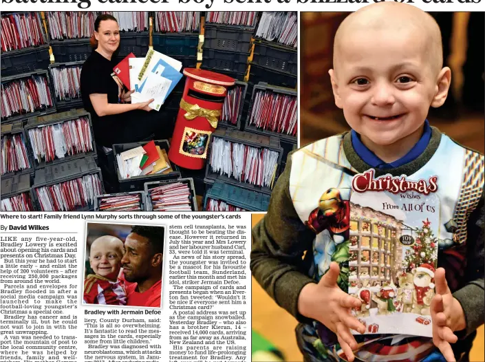  ??  ?? Delighted: Bradley Lowery, five, beams with one of the messages he received