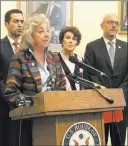  ?? Gary Martin ?? Las Vegas Review-journal Rep. Dina Titus, D-nev., unveils legislatio­n to limit high-capacity ammunition clips at a Capitol Hill news conference. With her are co-sponsors, from left, Reps. Ruben Kihuen, D-nev., Jacky Rosen, D-nev., and Ted Deutch, D-fla.