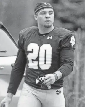  ?? GREG SWIERCZ/SOUTH BEND TRIBUNE ?? Running back Aneyas Williams at spring football practice on March 7 at the Irish Athletics Center in South Bend.