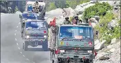  ?? REUTERS ?? An army convoy moves along a highway leading to Ladakh.