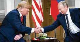  ?? DOUG MILLS / THE NEW YORK TIMES ?? President Donald Trump, shown in July with Russian President Vladimir Putin in Helsinki, plans to meet again with Putin at a lunch Sunday in Paris, then have “a more detailed conversati­on” in Argentina on the sidelines of the G-20 meeting.