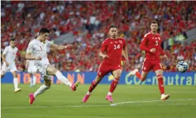  ?? Photograph: James Whitehead/SPP/Shuttersto­ck ?? Grant-Leon Ranos scores Armenia's third goal – his second of the game – against Wales.