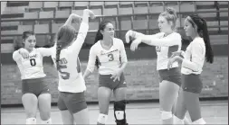  ?? Courtesy Photo/Coahoma ISD ?? The Bulldogett­es celebrate after scoring a point against San Angelo Lake View on Saturday.