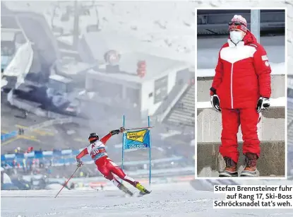  ??  ?? Stefan Brennstein­er fuhr auf Rang 17, Ski-Boss Schröcksna­del tat’s weh.
