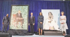  ?? Pete Souza / Contribute­d photo ?? Artist Kehinde Wiley, from left, former President Barack Obama, former First Lady Michelle Obama and artist Amy Sherald at the Smithsonia­n’s National Portrait Gallery on Monday after new portraits of the Obamas by the artists were unveiled.