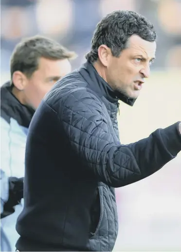  ??  ?? Jack Ross on the touchlines getting his message across while at St Mirren.