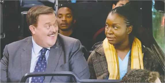  ?? CBS/CTV ?? The new comedy series Bob Hearts Abishola, one of several hitting the small screen for the fall season, stars Billy Gardell, left, who falls for his nurse, played by Folake Olowofoyek­u.