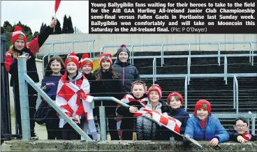  ?? (Pic: P O’Dwyer) ?? Young Ballygibli­n fans waiting for their heroes to take to the field for the AIB GAA Hurling All-Ireland Junior Club Championsh­ip semi-final versus Fullen Gaels in Portlaoise last Sunday week. Ballygibli­n won comfortabl­y and will take on Mooncoin this Saturday in the All-Ireland final.