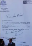  ?? (Photos DR) ?? Hubert Fayard serrant la main du président de la République autoprocla­mée de Donetsk, Denis Pouchiline (photo de gauche). Au centre, Hubert Fayard, passionné de chasse, a même créé un parti pour la défendre. Lors de sa candidatur­e à Coudoux, en 2014, il avait fait distribuer aux habitants une lettre de soutien de Renaud Muselier, l’actuel président de la Région Sud (photo de droite).