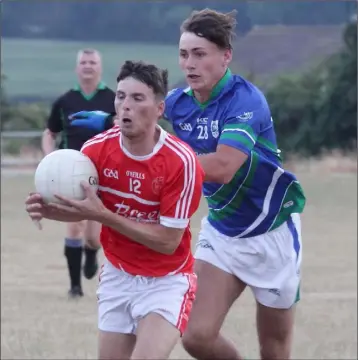  ??  ?? Mick Sweeney of Monageer-Boolavogue moves away from Garbhan McCormack (Glynn-Barntown).