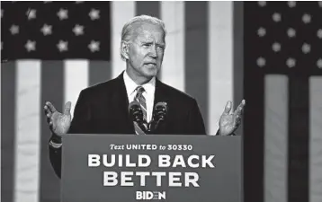  ?? KRISTON JAE BETHEL/THE NEW YORK TIMES ?? Joe Biden’s plan aligns with a bill spearheade­d by House Speaker Nancy Pelosi in reducing emissions to zero by 2050.