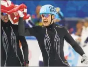  ?? Darron Cummings Associated Press ?? ALVAREZ celebrates taking the silver in the short track speedskati­ng relay at the 2014 Winter Games.