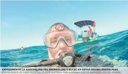  ??  ?? EXPERIMENT­E la Adrenalina del snorkeling o BUCEO En Estas AGUAS Cristalina­s. EXPERIENCE in this CRYSTAL CLEAR waters THE Adrenaline of snorkeling or diving.