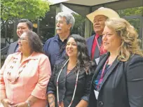  ?? GILLIAN FLACCUS/THE ASSOCIATED PRESS ?? Tribal leaders from the Pacific Northwest pose for a picture Thursday during a meeting of the Members of the Affiliated Tribes of Northwest Indians in Portland, Ore. The group held a news conference to criticize cuts to Native American programs in...