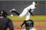  ?? MARC PENDLETON / STAFF ?? A sprained ulnar collateral ligament in his right elbow has ended the season of Dragons pitcher Hunter Greene, the Reds’ No. 1 draft pick last year.