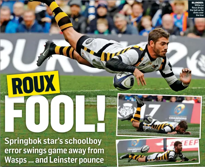  ?? ?? BLUNDER: Willie Le Roux drops the ball as he dives over the line