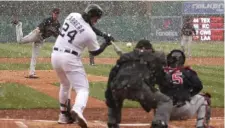  ?? Getty iMaGes ?? BASEBALL WEATHER: Miguel Cabrera homers off Shane Bieber in the snow on Thursday.