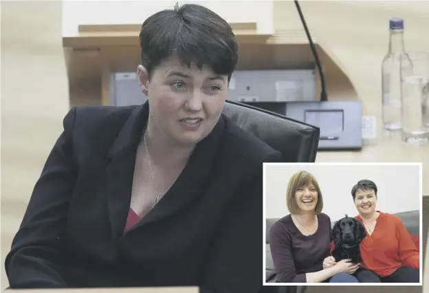  ??  ?? 0 Ruth Davidson is stepping back into the Scottish Tory leadership role until Douglas Ross is able to begin; inset, with partner Jen Wilson and dog Wilson