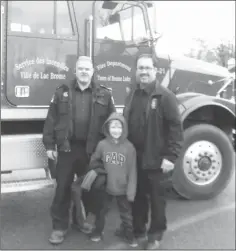  ?? (COURTESY) ?? TBL firefighte­rs make a point of going to the two elementary schools to teach fire safety to the students. The winner of a contest that they organize gets to be “Fireman for the day”.