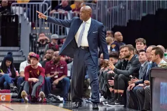  ??  ?? Interim head coach Larry Drew of the Cleveland Cavaliers reacts on the sidelines during the second half of their NBA game against the Milwaukee Bucks at Quicken Loans Arena in Cleveland, Ohio, on Monday. The Cavaliers won 124-117. — AFP