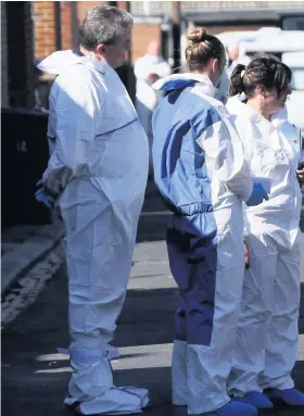  ??  ?? Richard Lee, who has been sentenced to life in prison for the murder of Ryan Thompson; right, police and forensics officers searching the back lane of Gregson Street, in