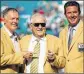  ?? PALM BEACH POST 2015 ?? Hall of Fame QBs Bob Griese (left) and Dan Marino (right) were added to the active roster for 24 hours.