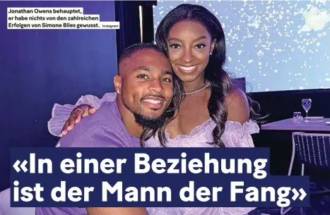  ?? Instagram ?? Jonathan owens behauptet, er habe nichts von den zahlreiche­n erfolgen von Simone Biles gewusst.