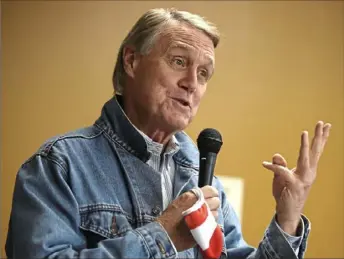  ?? Justin Sullivan/Getty Images ?? Republican Sen. David Perdue, R-Ga., speaks during a campaign event in October. Mr. Perdue lost a Senate runoff to his Democratic challenger, Jon Ossoff.