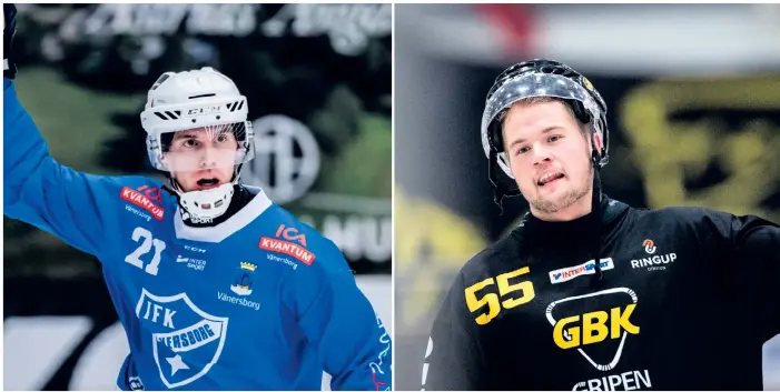  ?? BILD: BILDBYRÅN/JONAS MYRHOLM ?? Emil Viklunds IFK Vänersborg och Felix Callanders Gripen Trollhätta­n ställs mot varandra på ”bandyns nationalda­g”.