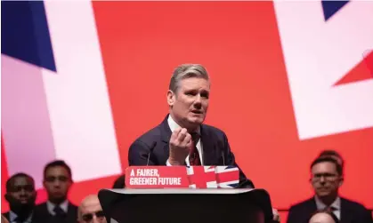  ?? Photograph: Adam Vaughan/EPA ?? Sir Keir Starmer delivers his keynote speech at the Labour party conference in Liverpool.