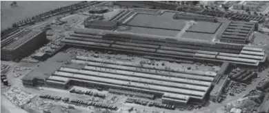  ??  ?? A fine west-facing aerial shot of Longbridge South Works in its prime. In the foreground CAB2 is nearing completion, with CAB1 immediatel­y behind it and ‘The Kremlin’ being the low building on the other side of the grass. The famous car park is on the...