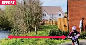  ??  ?? Ideal home: The red line shows the land the family lost to the Ebbw river BEFORE