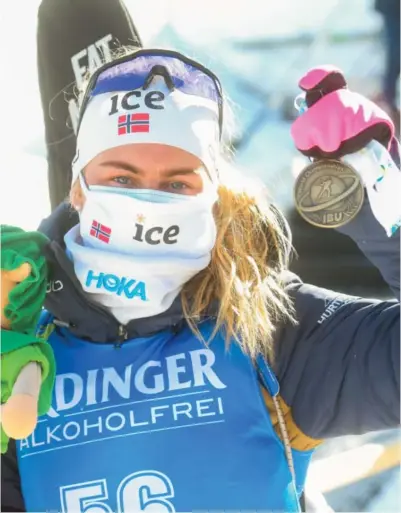  ?? FOTO: PRIMOZ LOVRIC / NTB ?? Ingrid Landmark Tandrevold slo tilbake etter middels resultater og en kollaps for bare en måned siden. Hun ble Norges medaljered­ning tirsdag når de andre sviktet.