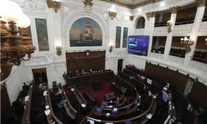  ?? Esteban Félix/AP ?? Members of the constituti­onal convention meet to vote on the latest provisions of the draft constituti­on in Santiago on Saturday. Photograph: