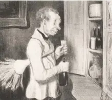  ??  ?? Les crayonnés de soûlograph­es par Honoré Daumier (1808-1879) sont très recherchés. Ici, Le Goût de la série Types Parisiens parue en 1839.