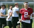  ?? RICH SCHULTZ - THE ASSOCIATED PRESS ?? New York Jets quarterbac­k Zach Wilson (2) jogs during practice at the team’s NFL football training facility, Saturday, July. 31, 2021, in Florham Park, N.J.