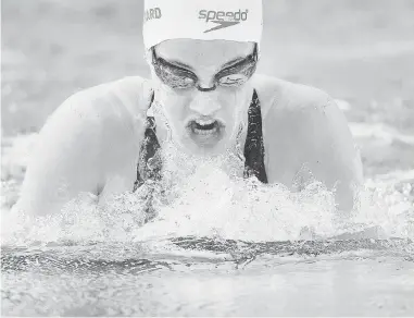  ?? NATHAN DENETTE/The Canadian Press ?? Aurelie Rivard of Canada won silver in the women’s SB9 100-metre breaststro­ke event
during the Parapan Am Games in Toronto on Sunday.