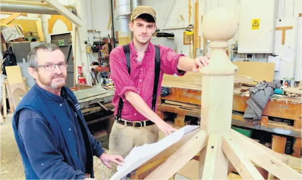  ?? Iain Brown ?? Bath resident Archie Thomas Vick (right) with his tutor from the Prince’s Foundation’s traditiona­l building skills programme