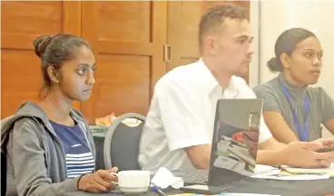  ??  ?? Fiji Sun journalist Shahani Mala (left) and other participan­ts at the Tanoa Plaza Hotel in Suva.