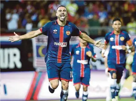  ??  ?? Selangor’s Rufino Segovia scored two goals in their match against Melaka in a Super League match at Cheras Stadium yesterday.