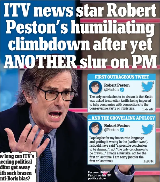  ?? ?? Fervour: Robert Peston on his ITV politics show